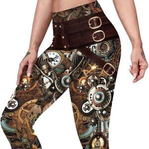 Preowned Women Steampunk Retro Leggings Comic Cosplay Punk Print